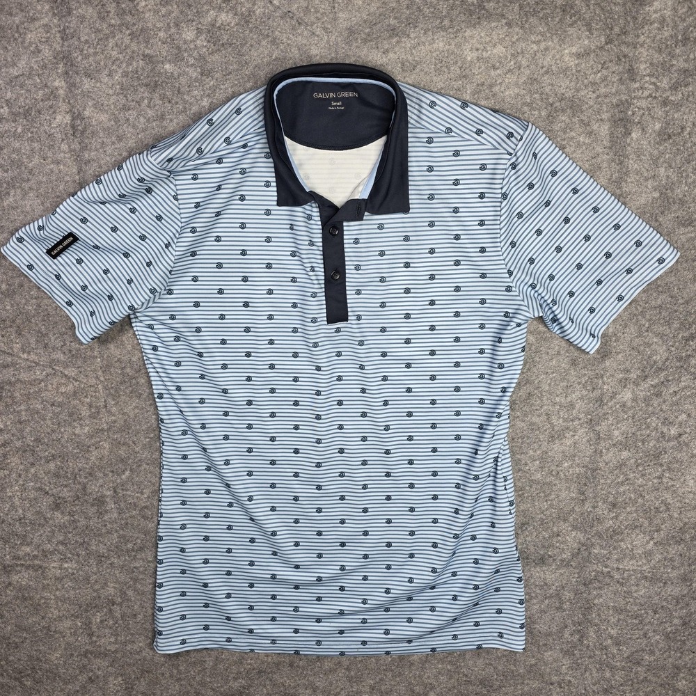 Galvin Green Monty Polo Shirt Mens Small‎ Blue Striped Golf Performance Logo